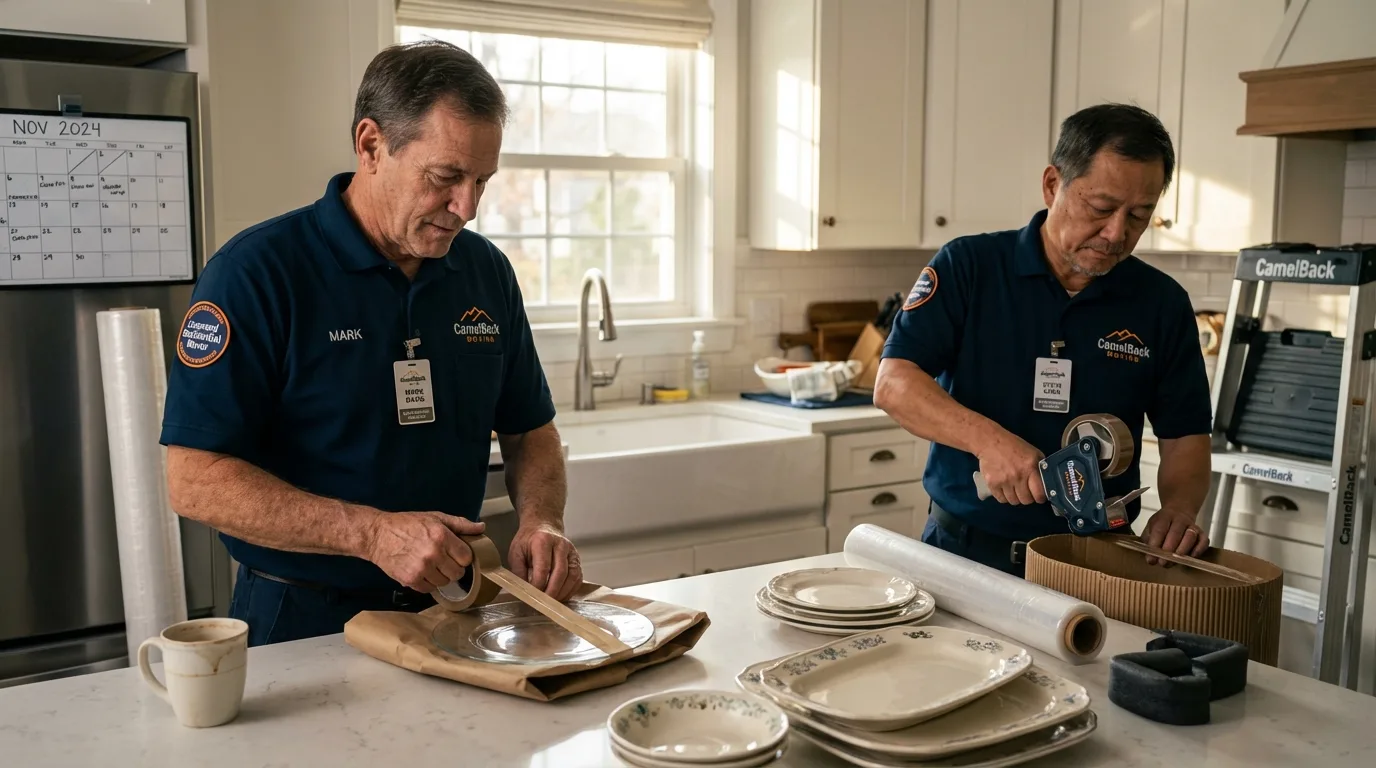 Professional crew packing kitchen dishware in Calhoun City, MS